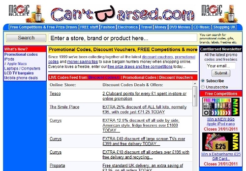 The CantBarsed website launched in 1999 and offers discount codes, competitions and money saving tips