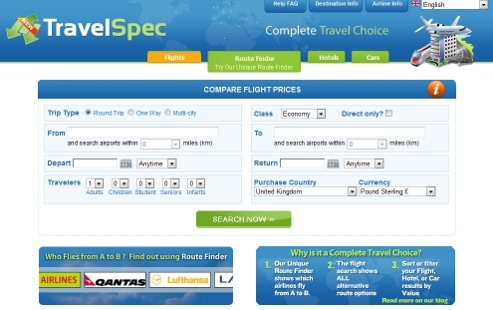 TravelSpec's search tools compare prices from over 600 airlines, over 100,000 hotels, and over 10,000 car hire locations worldwide