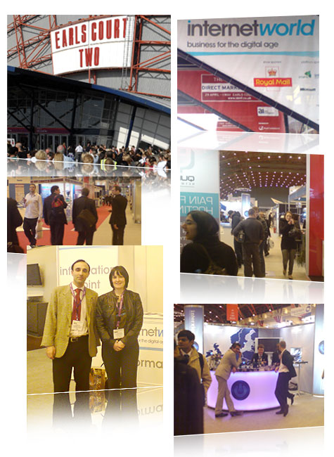 Internet World 2008 in London's Earl's Court. Nadeem Azam and Sinead Hernen from Azam Marketing are shown on the bottom left.