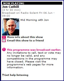 Jon Cuthill is a popular morning presenter on BBC Radio Solent. Nadeem appeared on end of previous broadcaster's show until 9am and then Jon Cuthill's from 9am onwards (click to listen)